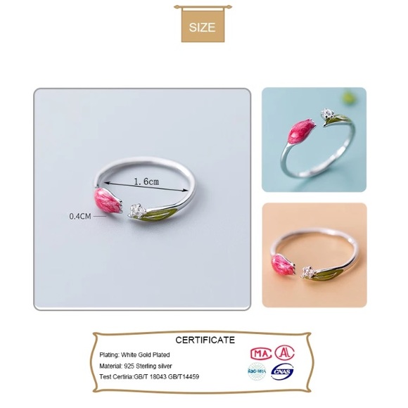 🌹 White Gold Plated Sterling Silver Rose Ring - Picture 2 of 4